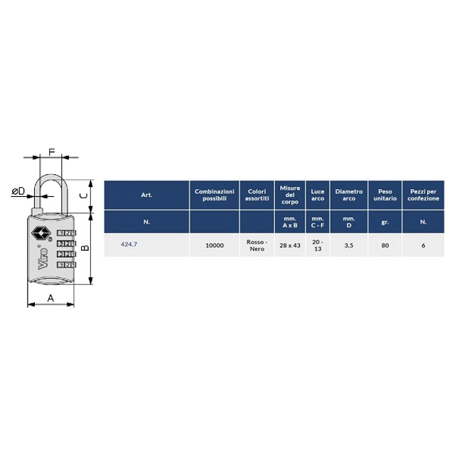 Vendita online Moschettone combinazione TSA per USA art.424.7